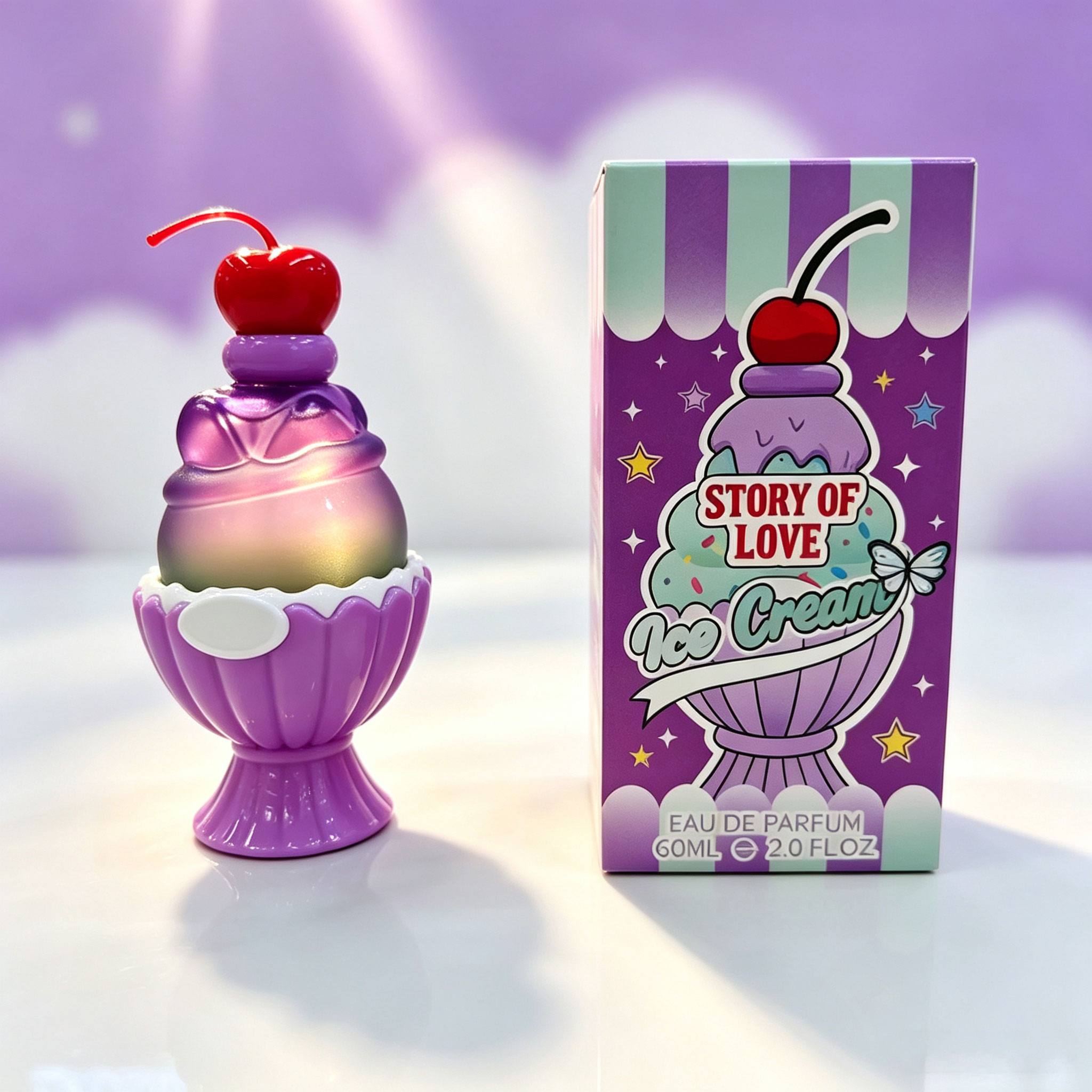 Perfume Decant Sample - น้ำหอมรูปไอศกรีมน่ารัก 60 มล. กลิ่นหอมหวานติดทนนาน กลิ่นดอกไม้และผลไม้ ขวดน้ำหอมตกแต่งเชอร์รี่น่ารัก