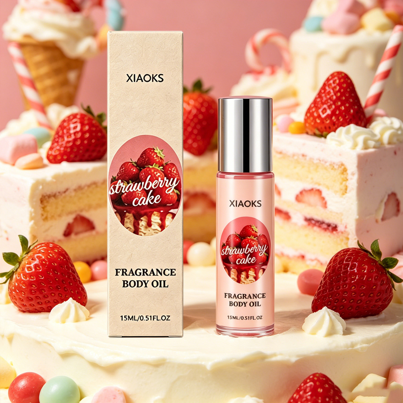 Perfume Smell Fragrance - น้ำหอมโรลออนกลิ่นเค้กสตรอว์เบอร์รี 1 ขวด - น้ำหอมโรลออนกลิ่นดอกไม้ที่มีเสน่ห์ กลิ่นหอมหวานของเค้กสตรอว์เบอร์รี