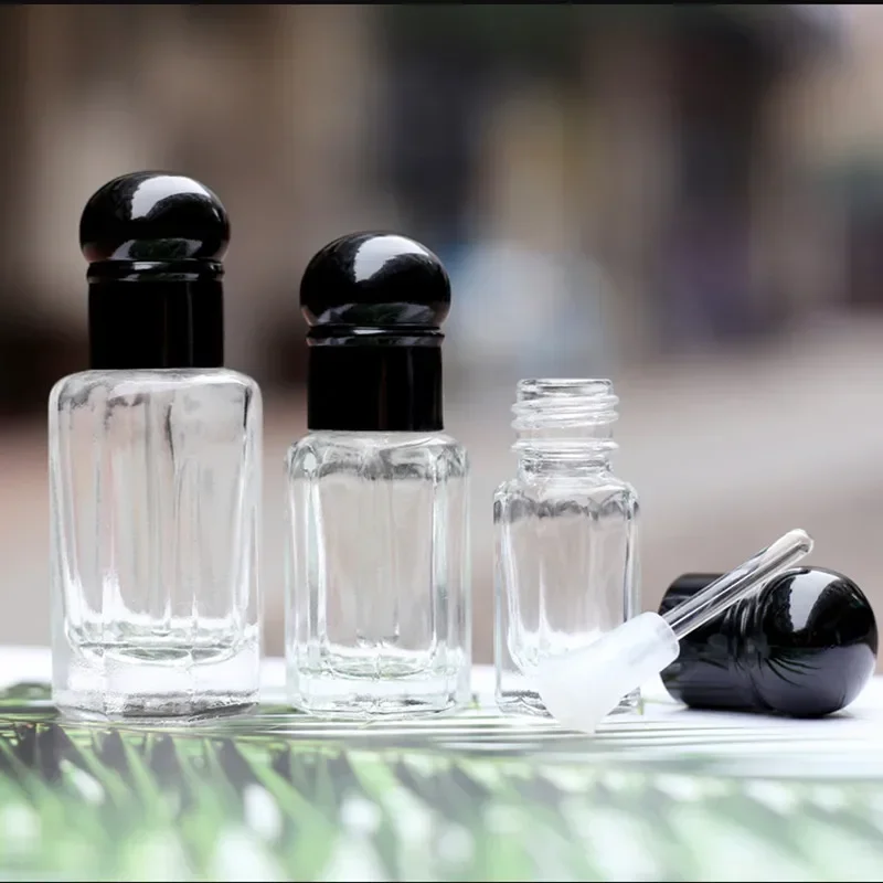 Perfume Decant Sample - 3ml 6ml 12ml มินิขวดน้ําหอมแก้วเปล่าสีดํา Dropper ขวดน้ํามันหอมระเหยขวดสติกเกอร์แก้วขายส่ง