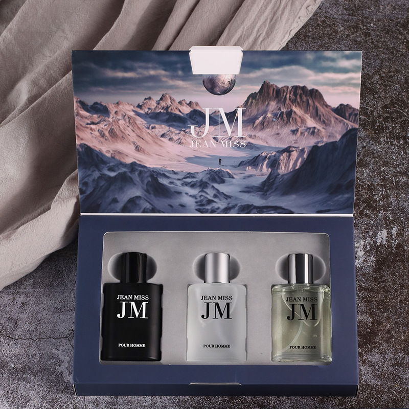 Perfume Fragrance Gift Set - ชุดของขวัญน้ำหอมสำหรับผู้ชาย 3 ชิ้น, ขวดทรงสี่เหลี่ยมลายนูน, ชุดตัวอย่างน้ำหอมกลิ่นไม้และน้ำ, สเปรย์น้ำหอมหลากสีดำ