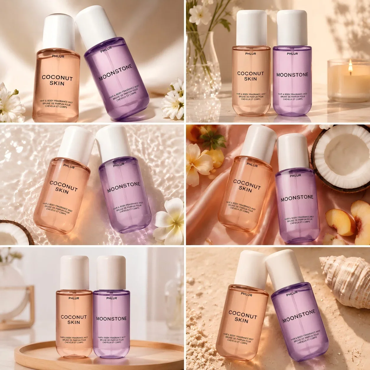 Perfume Fragrance Tous - ชุดสเปรย์น้ำหอมสำหรับผมและผิวกาย PHLUR Coconut Skin & Moonstone,